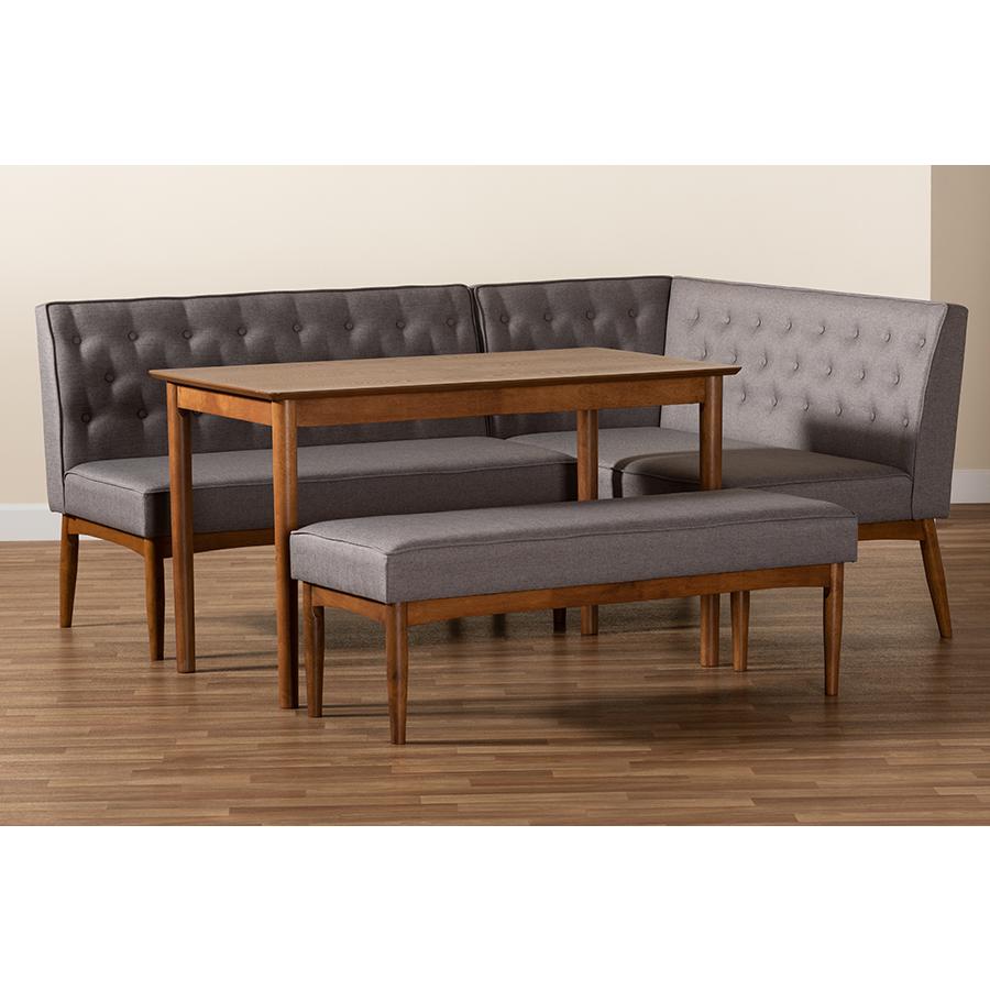 Grey Fabric Upholstered and Walnut Brown Finished Wood 4-Piece Dining Nook Set. Picture 10