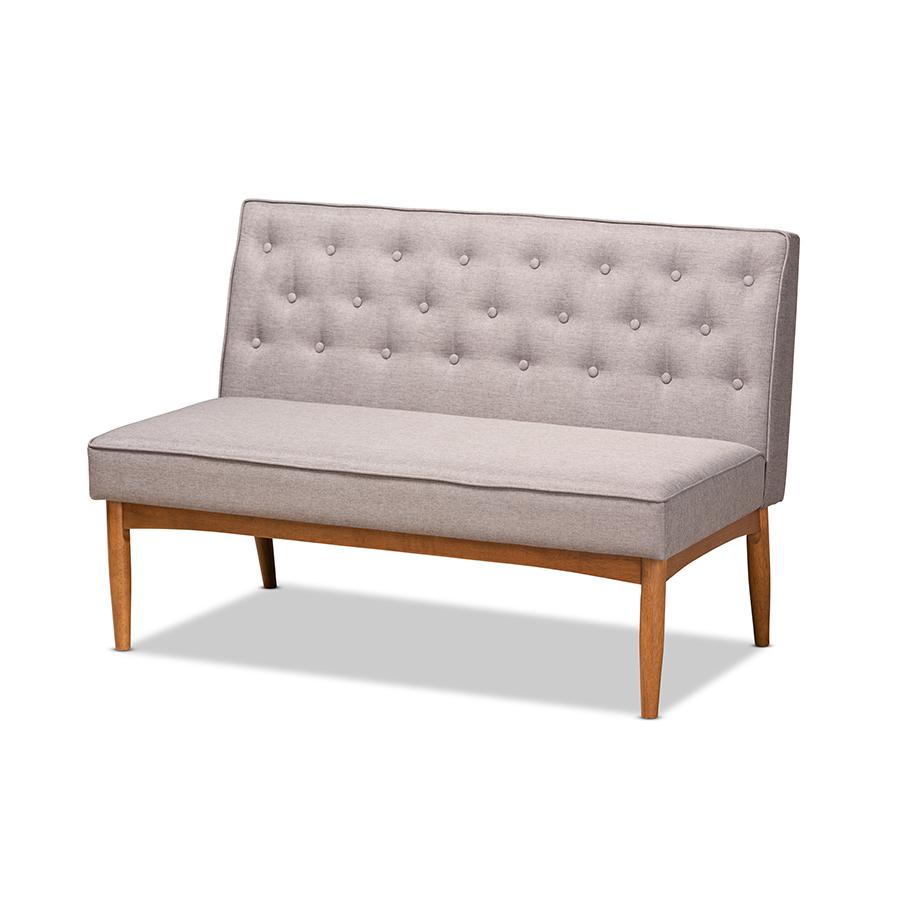 Grey Fabric Upholstered and Walnut Brown Finished Wood 4-Piece Dining Nook Set. Picture 2