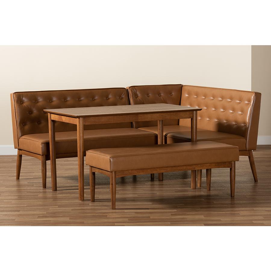 Leather Upholstered and Walnut Brown Finished Wood 4-Piece Dining Nook Set. Picture 10