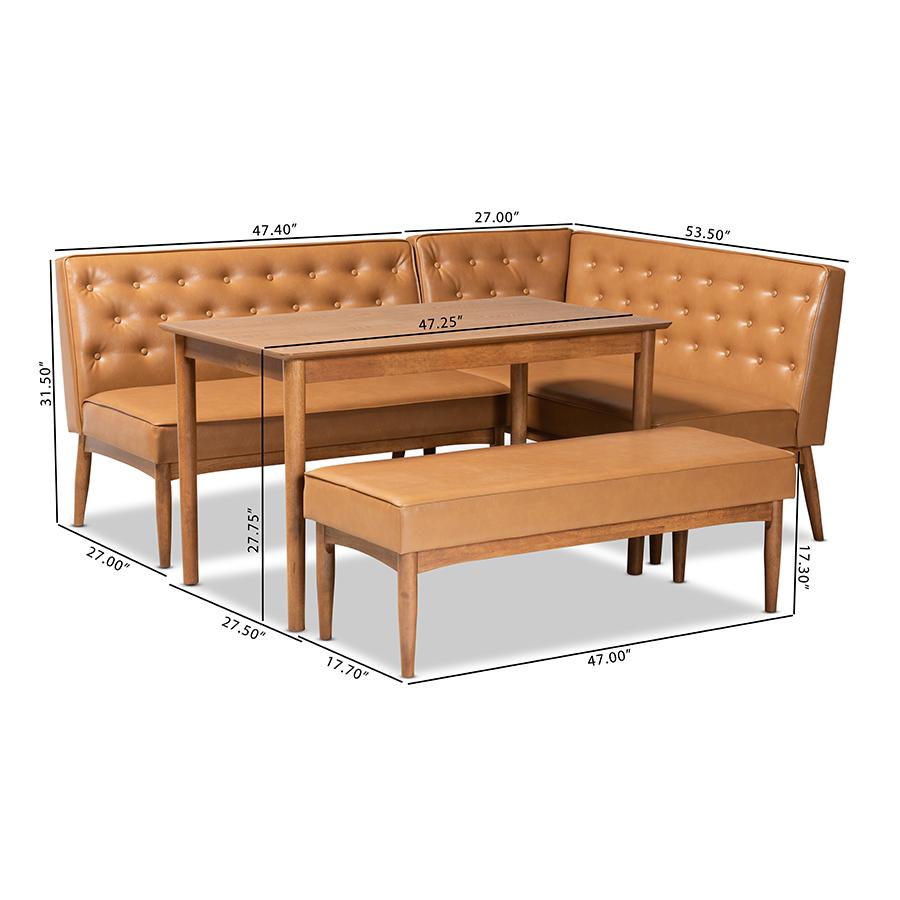 Leather Upholstered and Walnut Brown Finished Wood 4-Piece Dining Nook Set. Picture 11