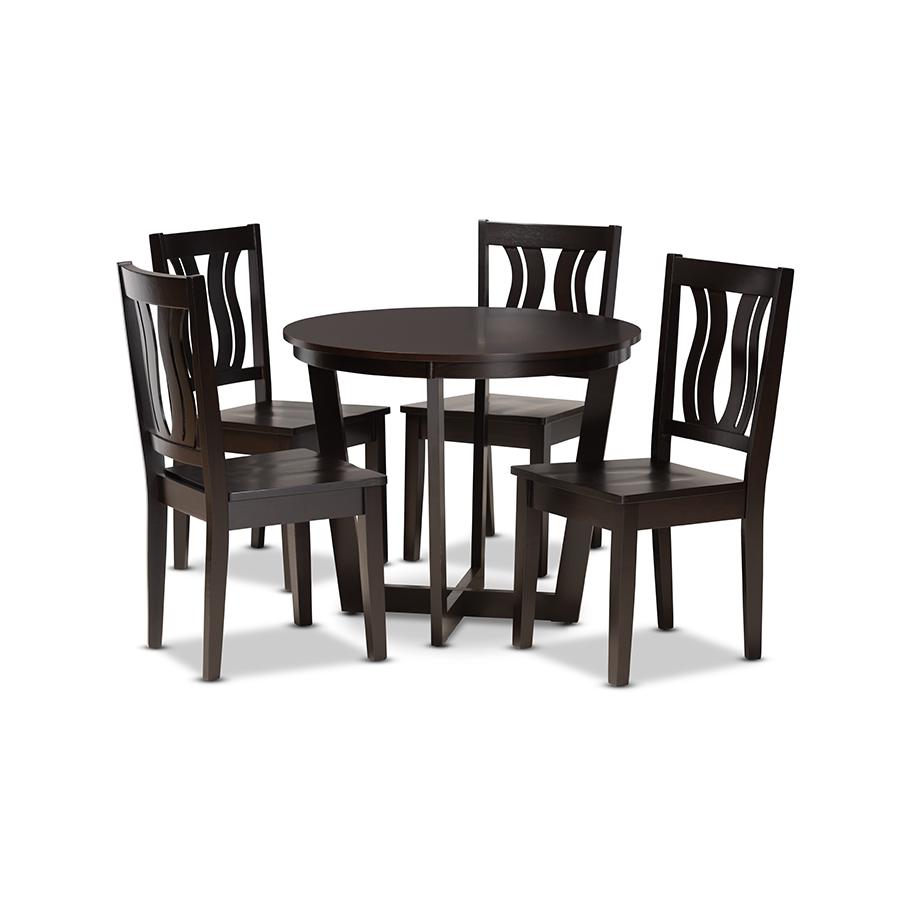 Transitional Dark Brown Finished Wood 5-Piece Dining Set. Picture 1