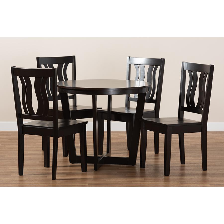 Transitional Dark Brown Finished Wood 5-Piece Dining Set. Picture 8