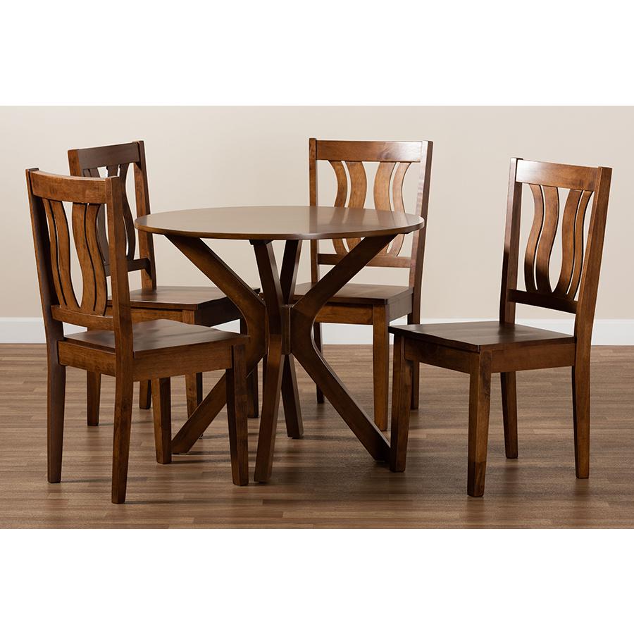 Transitional Walnut Brown Finished Wood 5-Piece Dining Set. Picture 8