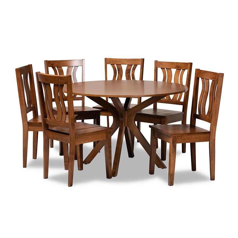 Transitional Walnut Brown Finished Wood 7-Piece Dining Set. Picture 1