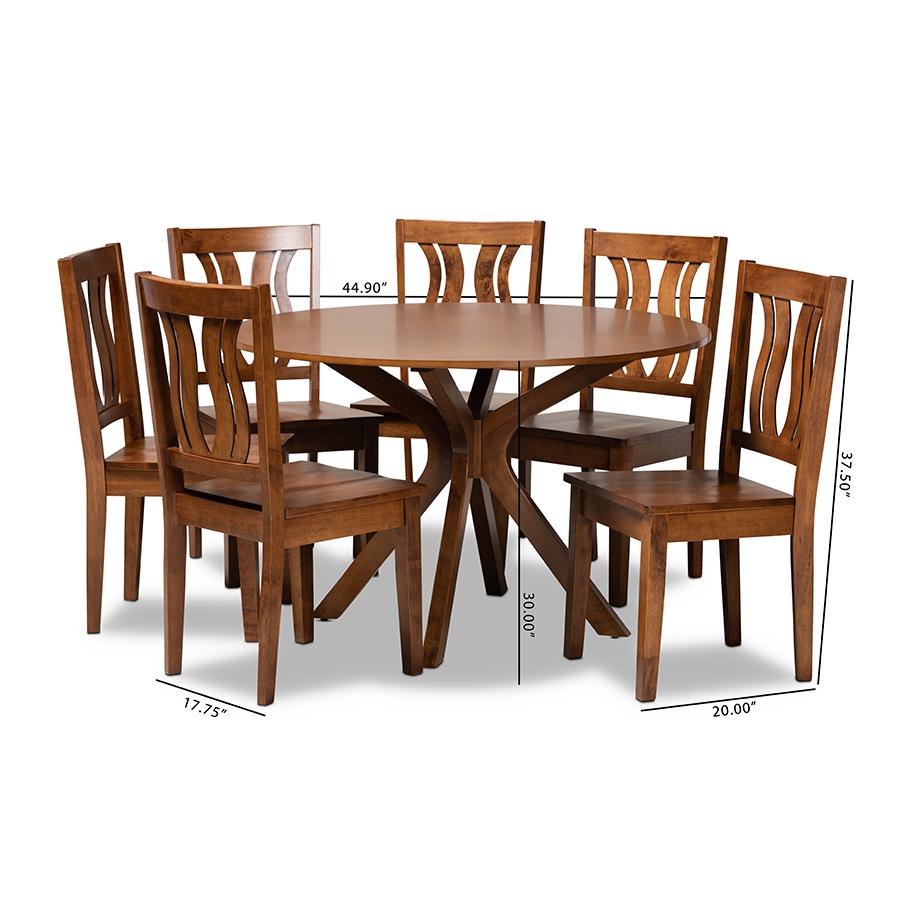 Transitional Walnut Brown Finished Wood 7-Piece Dining Set. Picture 9