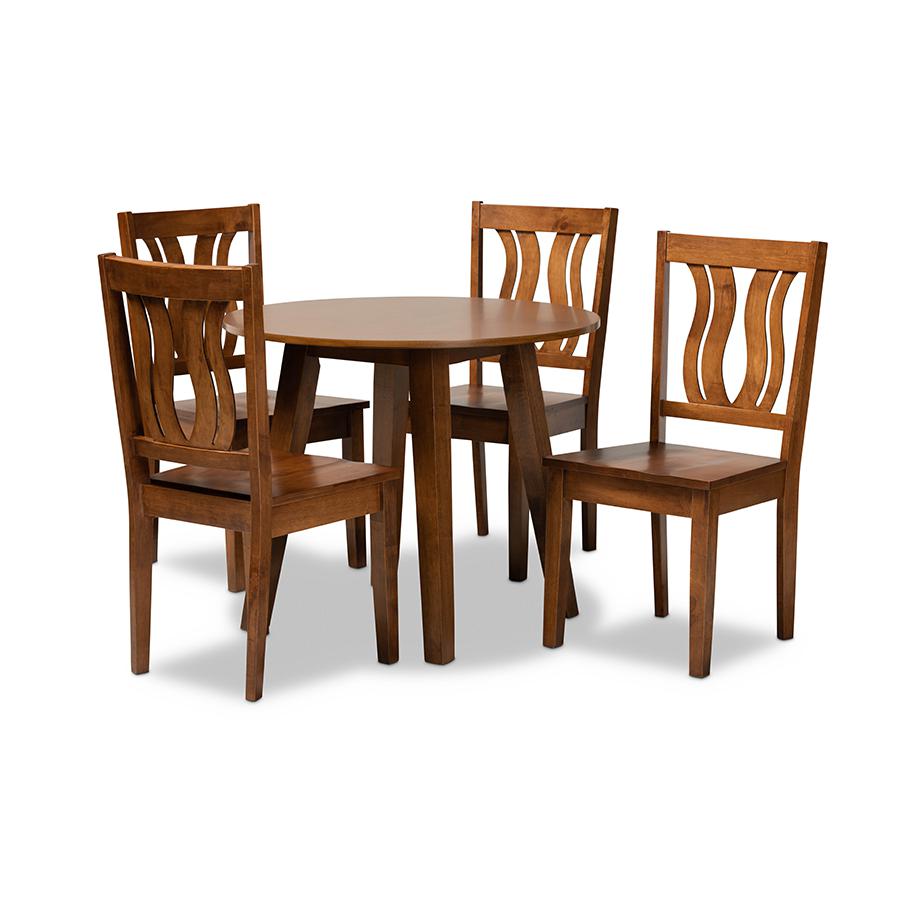 Transitional Walnut Brown Finished Wood 5-Piece Dining Set. Picture 1