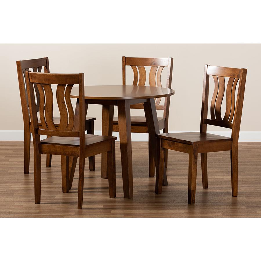 Transitional Walnut Brown Finished Wood 5-Piece Dining Set. Picture 8