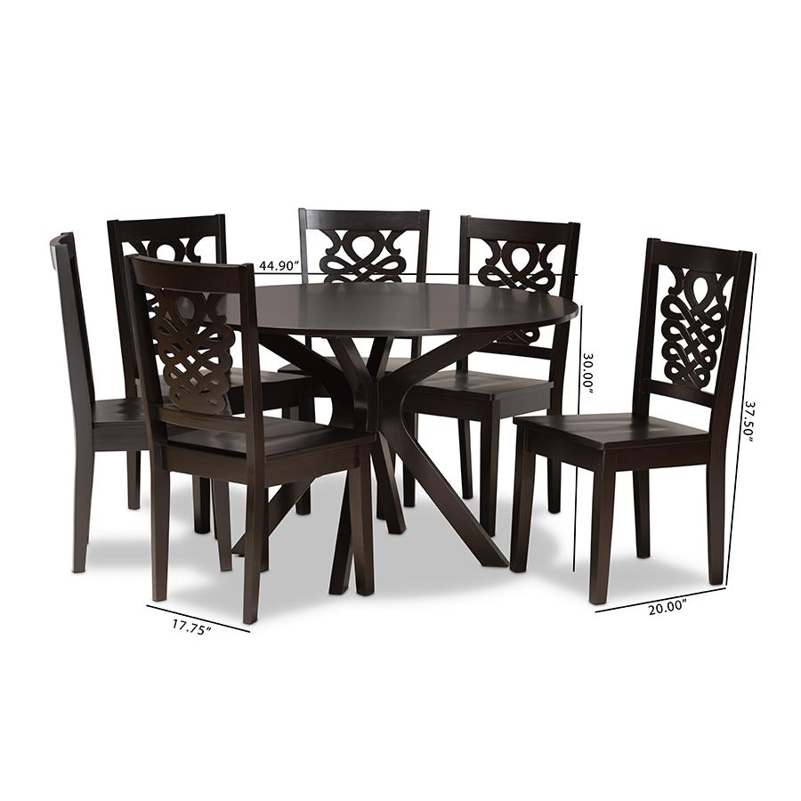 Transitional Dark Brown Finished Wood 7-Piece Dining Set. Picture 9