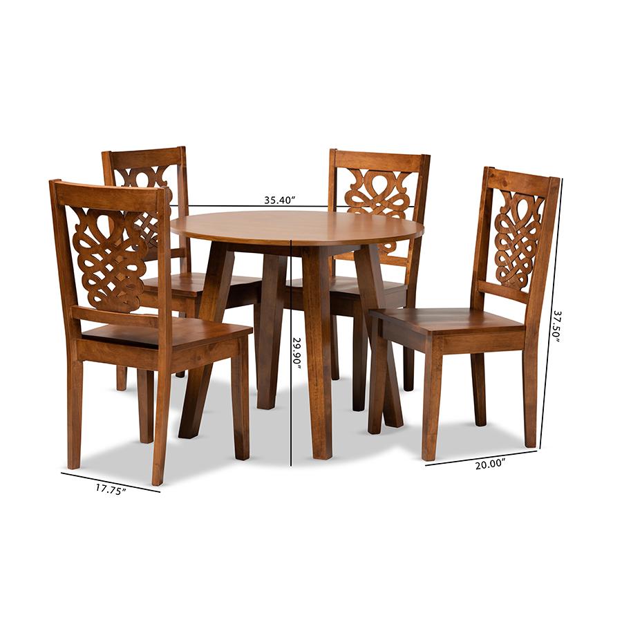 Transitional Walnut Brown Finished Wood 5-Piece Dining Set. Picture 9