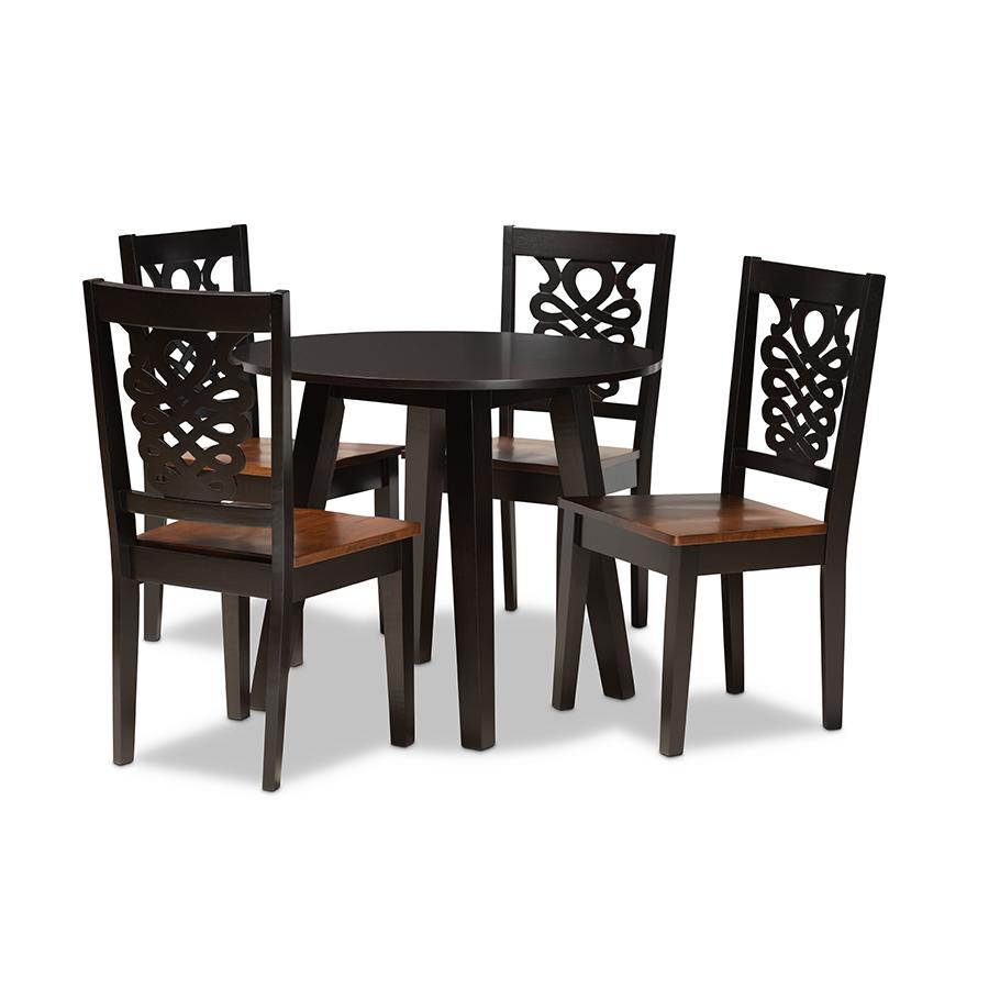 Walnut Brown Finished Wood 5-Piece Dining Set. Picture 1