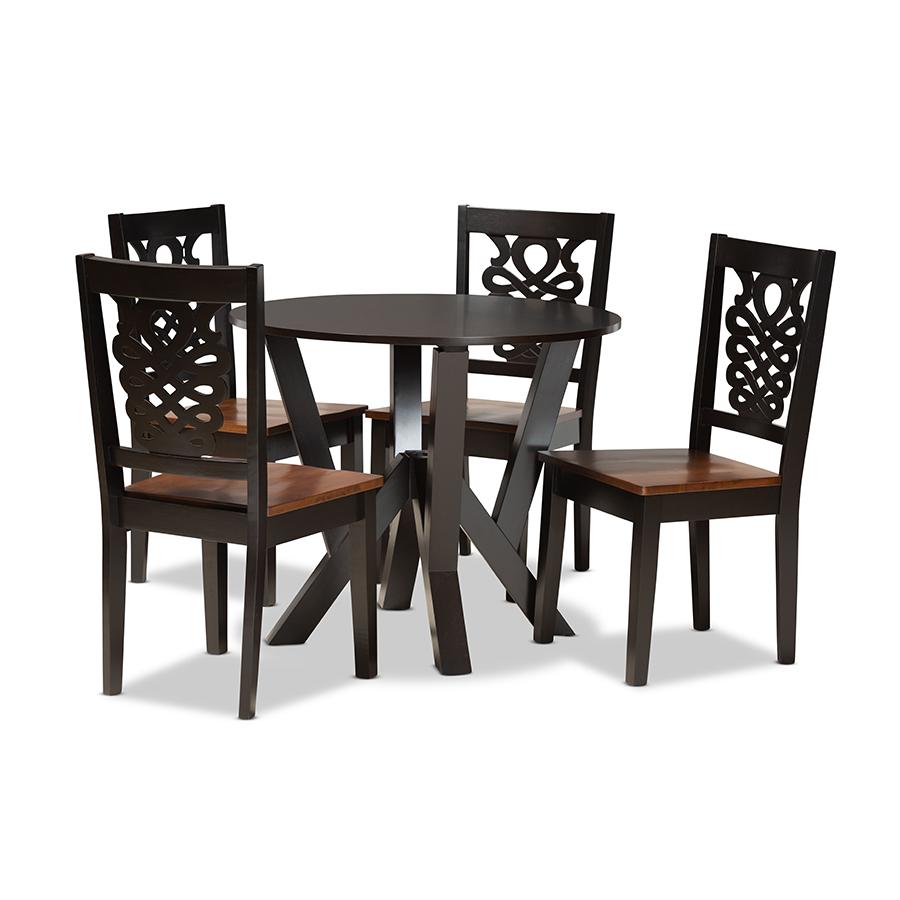 Walnut Brown Finished Wood 5-Piece Dining Set. Picture 1
