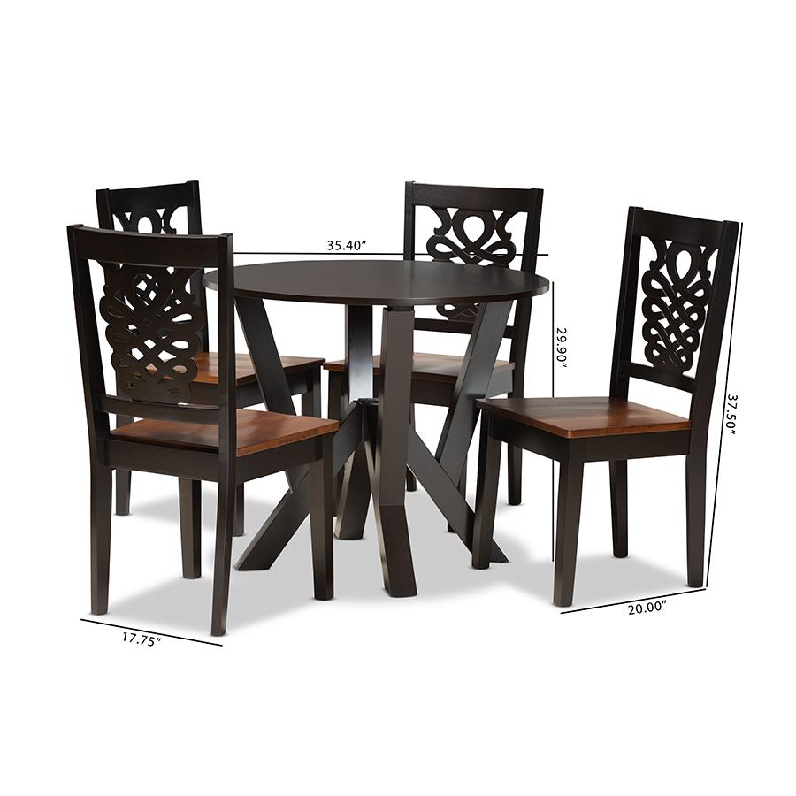 Walnut Brown Finished Wood 5-Piece Dining Set. Picture 9