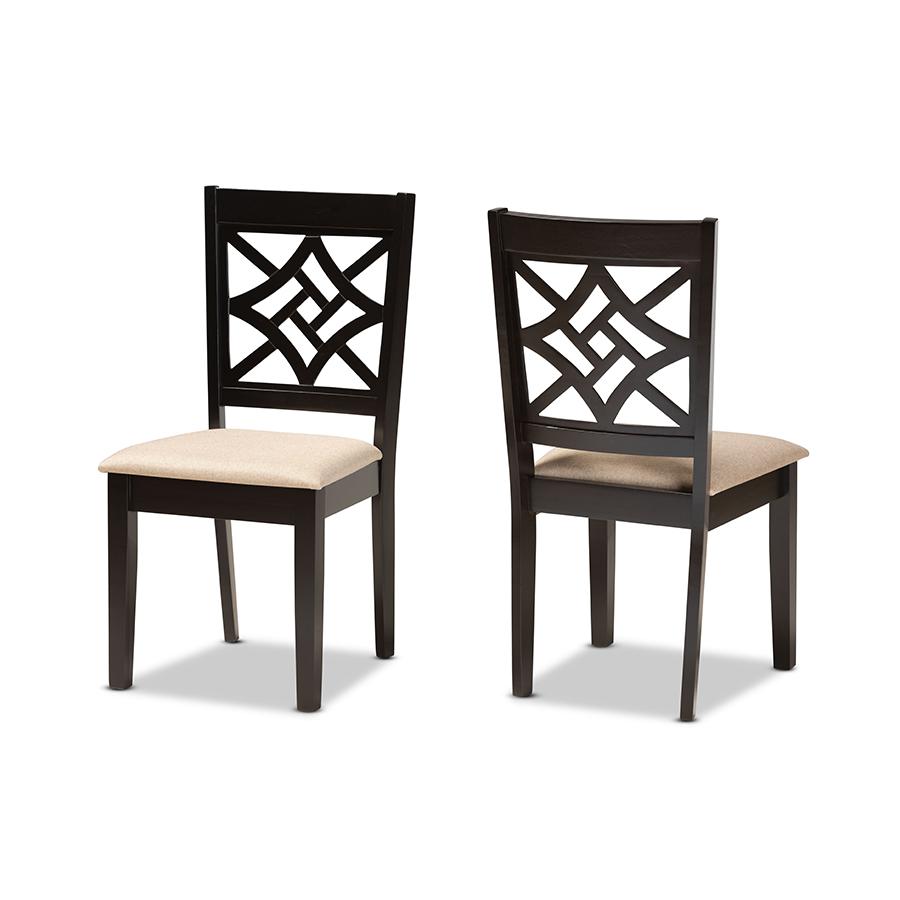 Sand Fabric Upholstered and Dark Brown Finished Wood 2-Piece Dining Chair Set. Picture 1