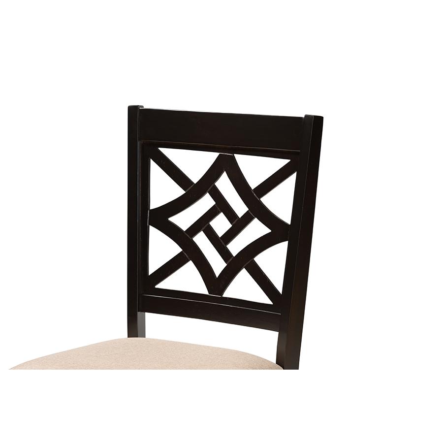 Sand Fabric Upholstered and Dark Brown Finished Wood 2-Piece Dining Chair Set. Picture 4