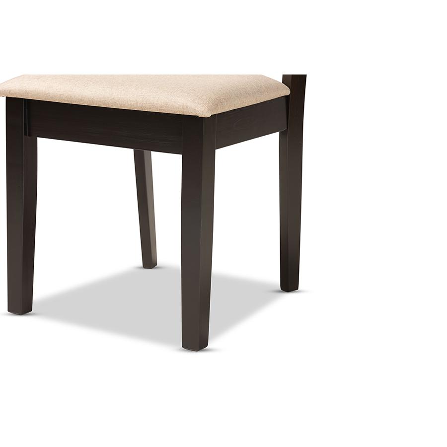Sand Fabric Upholstered and Dark Brown Finished Wood 2-Piece Dining Chair Set. Picture 5