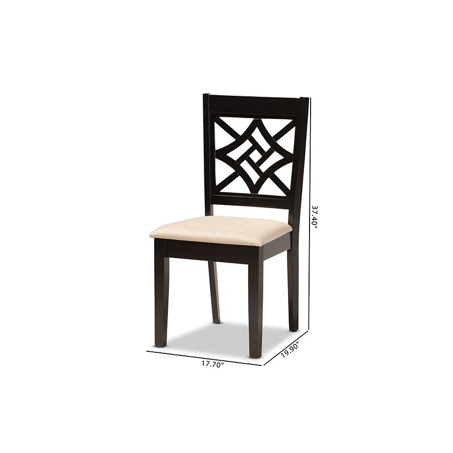 Sand Fabric Upholstered and Dark Brown Finished Wood 2-Piece Dining Chair Set. Picture 8