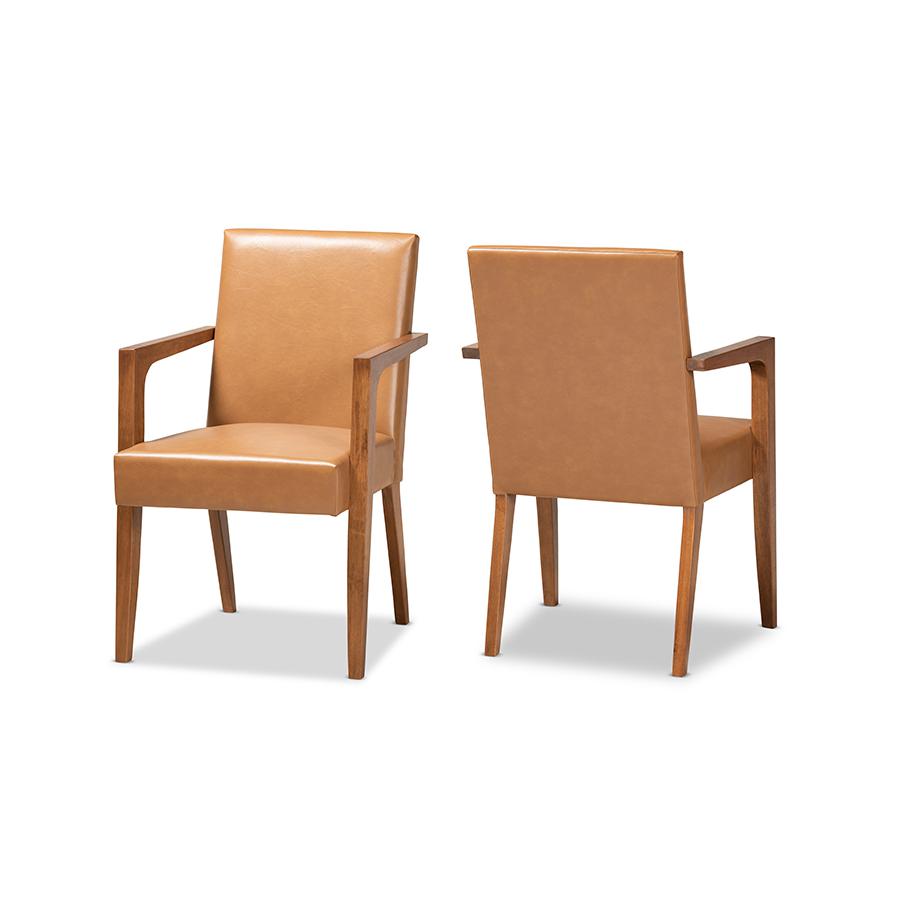Leather Upholstered and Walnut Brown Finished Wood 2-Piece Armchair Set. Picture 1