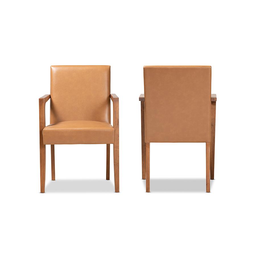 Leather Upholstered and Walnut Brown Finished Wood 2-Piece Armchair Set. Picture 2
