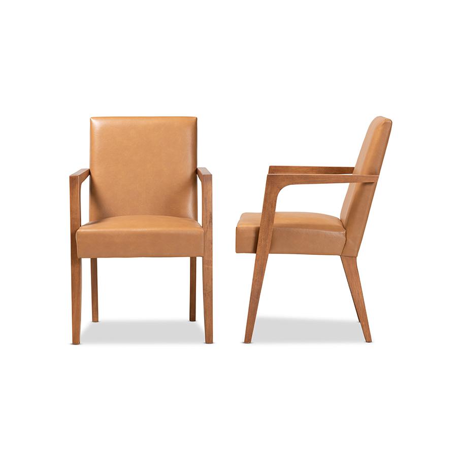 Leather Upholstered and Walnut Brown Finished Wood 2-Piece Armchair Set. Picture 3