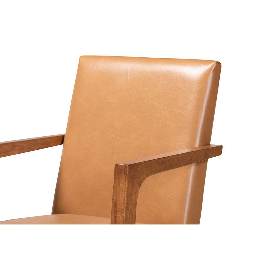 Leather Upholstered and Walnut Brown Finished Wood 2-Piece Armchair Set. Picture 4