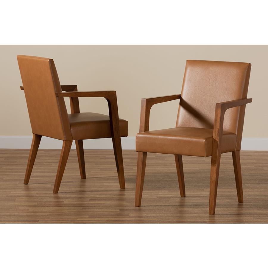 Leather Upholstered and Walnut Brown Finished Wood 2-Piece Armchair Set. Picture 7