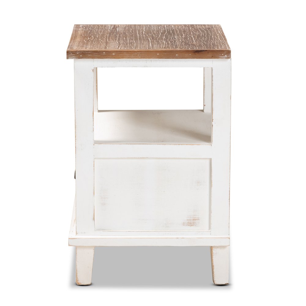 Rustic Farmhouse Two-Tone White and Oak Brown Wood 1-Drawer End Table. Picture 4