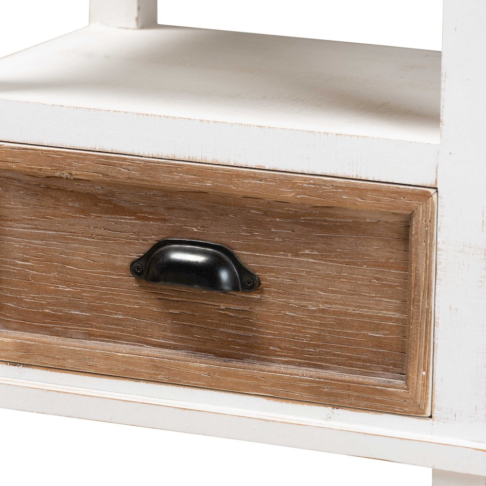 Rustic Farmhouse Two-Tone White and Oak Brown Wood 1-Drawer End Table. Picture 5