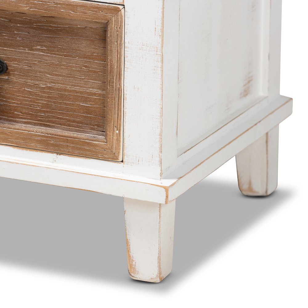 Rustic Farmhouse Two-Tone White and Oak Brown Wood 1-Drawer End Table. Picture 6