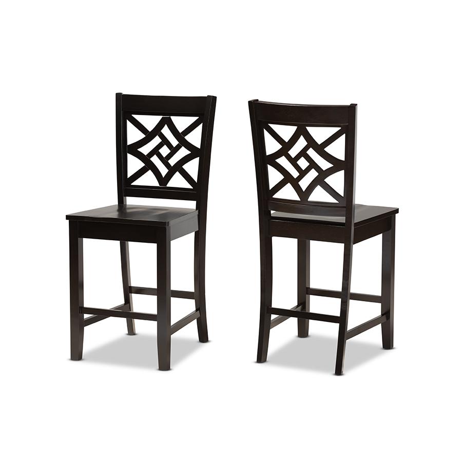 Transitional Dark Brown Finished Wood 2-Piece Counter Stool Set. Picture 1