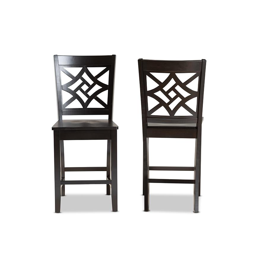 Transitional Dark Brown Finished Wood 2-Piece Counter Stool Set. Picture 2