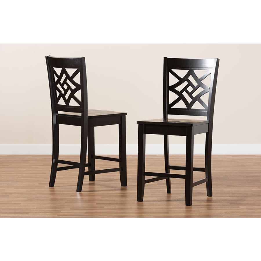 Transitional Dark Brown Finished Wood 2-Piece Counter Stool Set. Picture 7