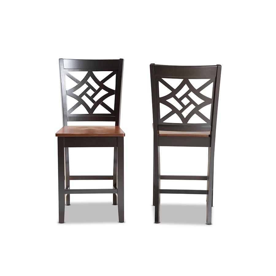 Two-Tone Dark Brown and Walnut Brown Finished Wood 2-Piece Counter Stool Set. Picture 2