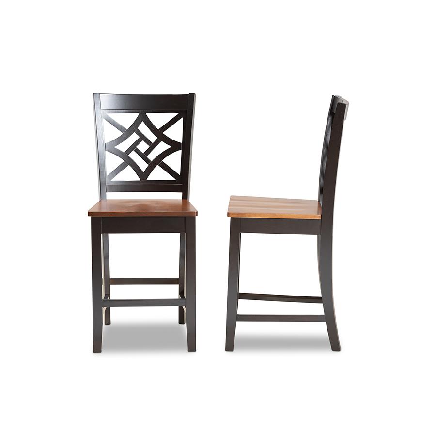 Two-Tone Dark Brown and Walnut Brown Finished Wood 2-Piece Counter Stool Set. Picture 3