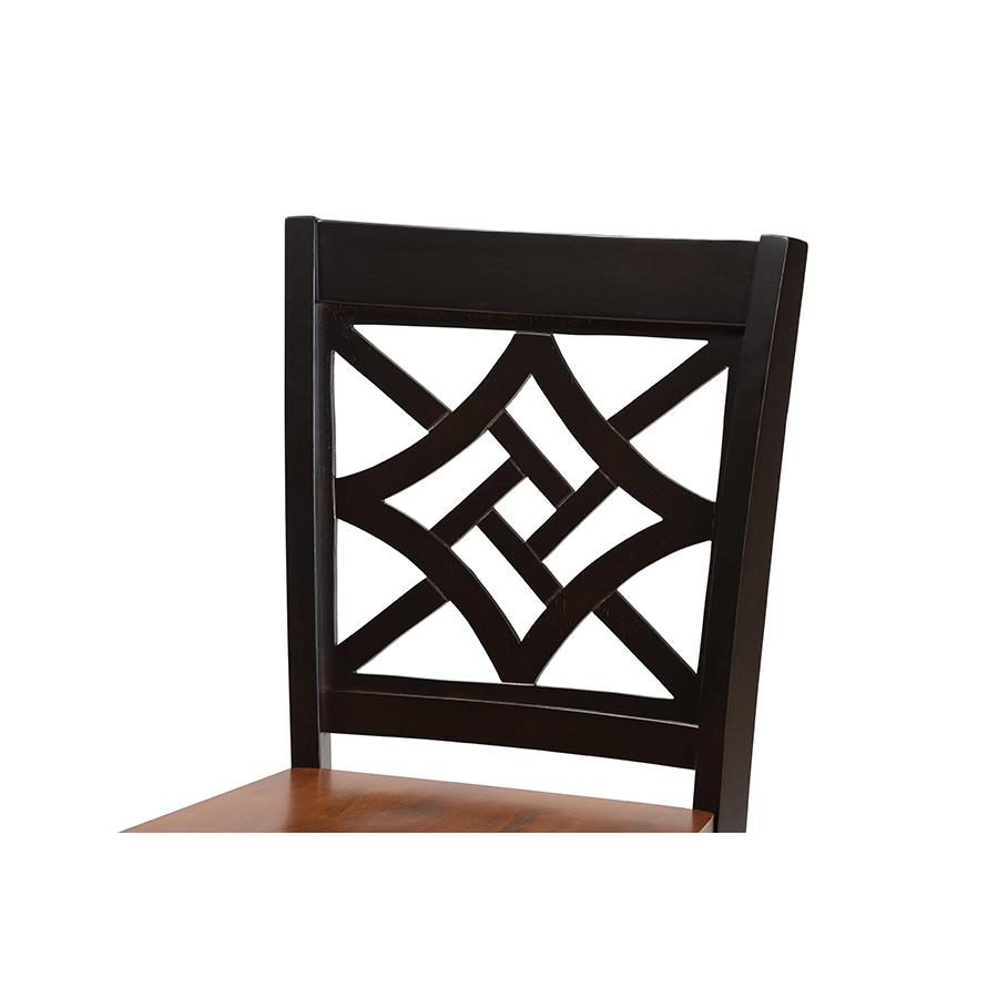 Two-Tone Dark Brown and Walnut Brown Finished Wood 2-Piece Counter Stool Set. Picture 4