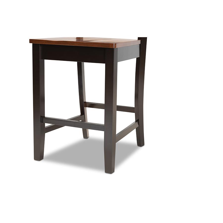 Two-Tone Dark Brown and Walnut Brown Finished Wood 2-Piece Counter Stool Set. Picture 5