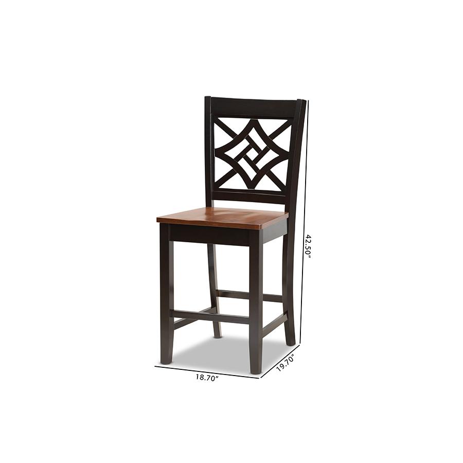 Two-Tone Dark Brown and Walnut Brown Finished Wood 2-Piece Counter Stool Set. Picture 8
