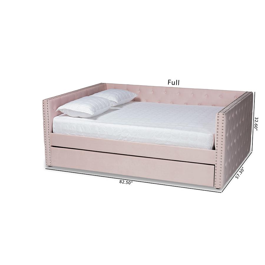 Pink Velvet Fabric Upholstered Full Size Daybed with Trundle. Picture 11