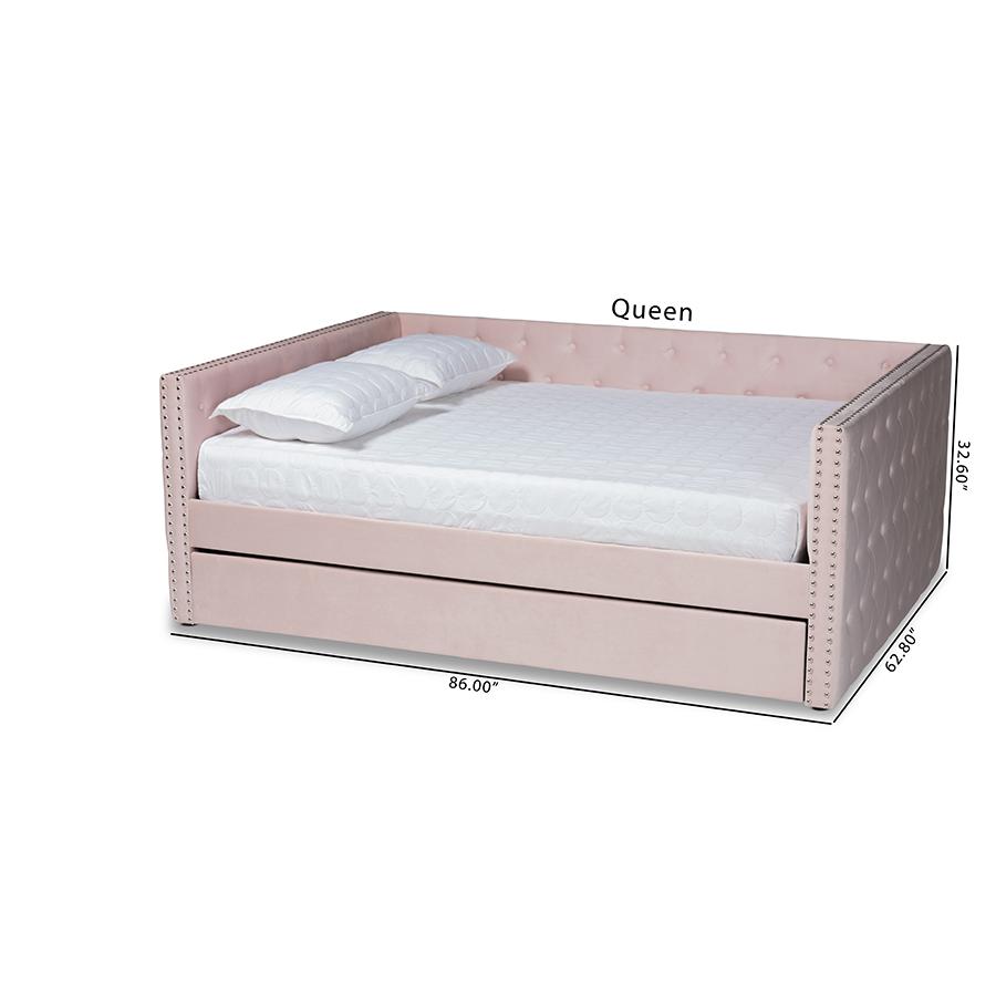 Pink Velvet Fabric Upholstered Full Size Daybed with Trundle. Picture 12