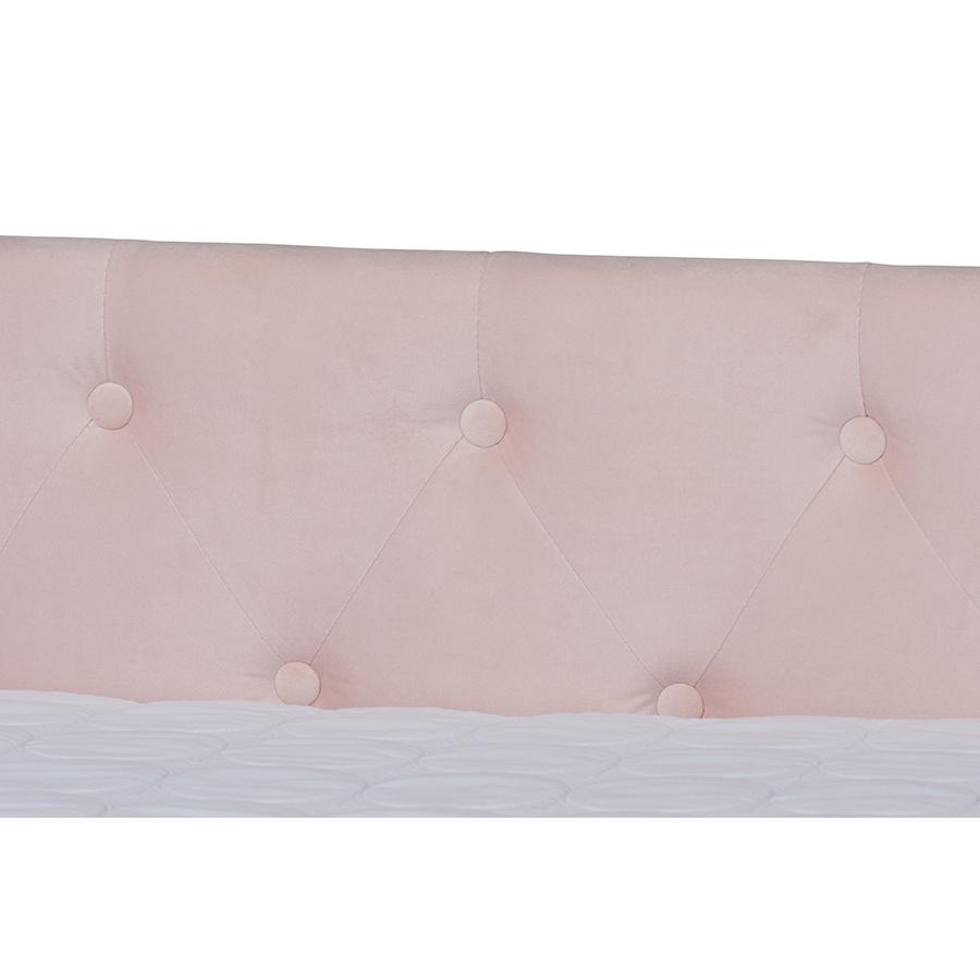Pink Velvet Fabric Upholstered Full Size Daybed with Trundle. Picture 6