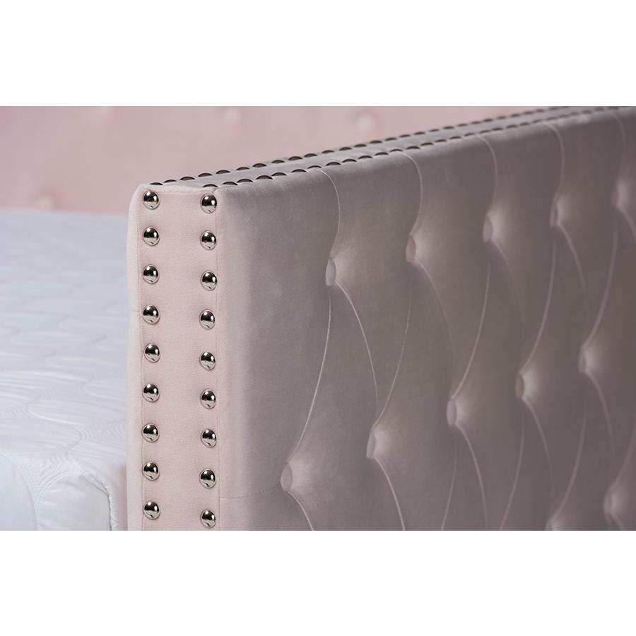 Pink Velvet Fabric Upholstered Full Size Daybed with Trundle. Picture 7