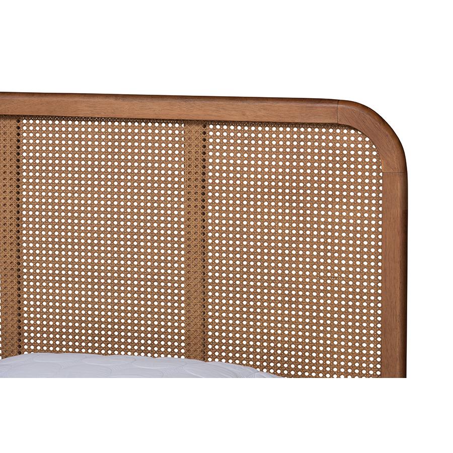 Walnut Brown Finished Wood and Synthetic Rattan Full Size Platform Bed. Picture 4