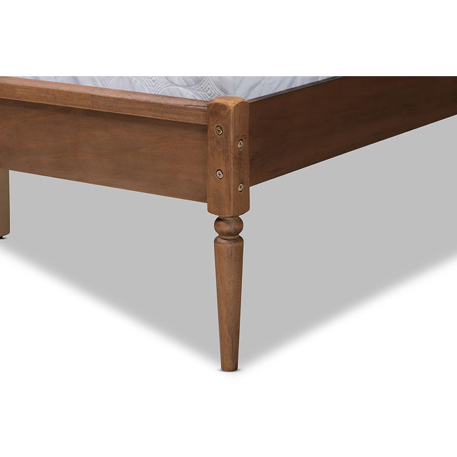 Walnut Brown Finished Wood and Synthetic Rattan Full Size Platform Bed. Picture 5