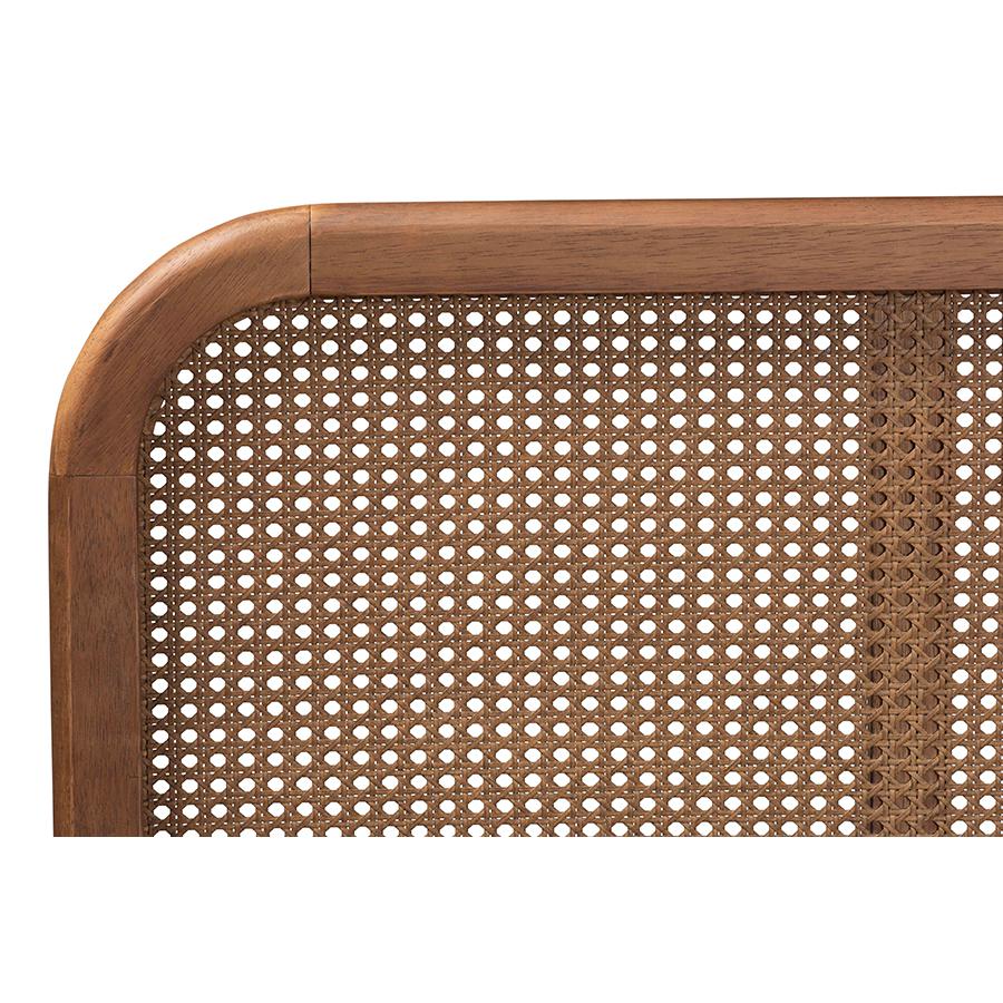 Walnut Brown Finished Wood and Synthetic Rattan Full Size Platform Bed. Picture 6