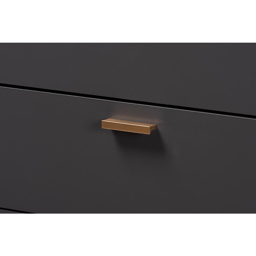 Kelson Modern and Contemporary Dark Grey and Gold Finished Wood 5-Drawer Chest. Picture 5