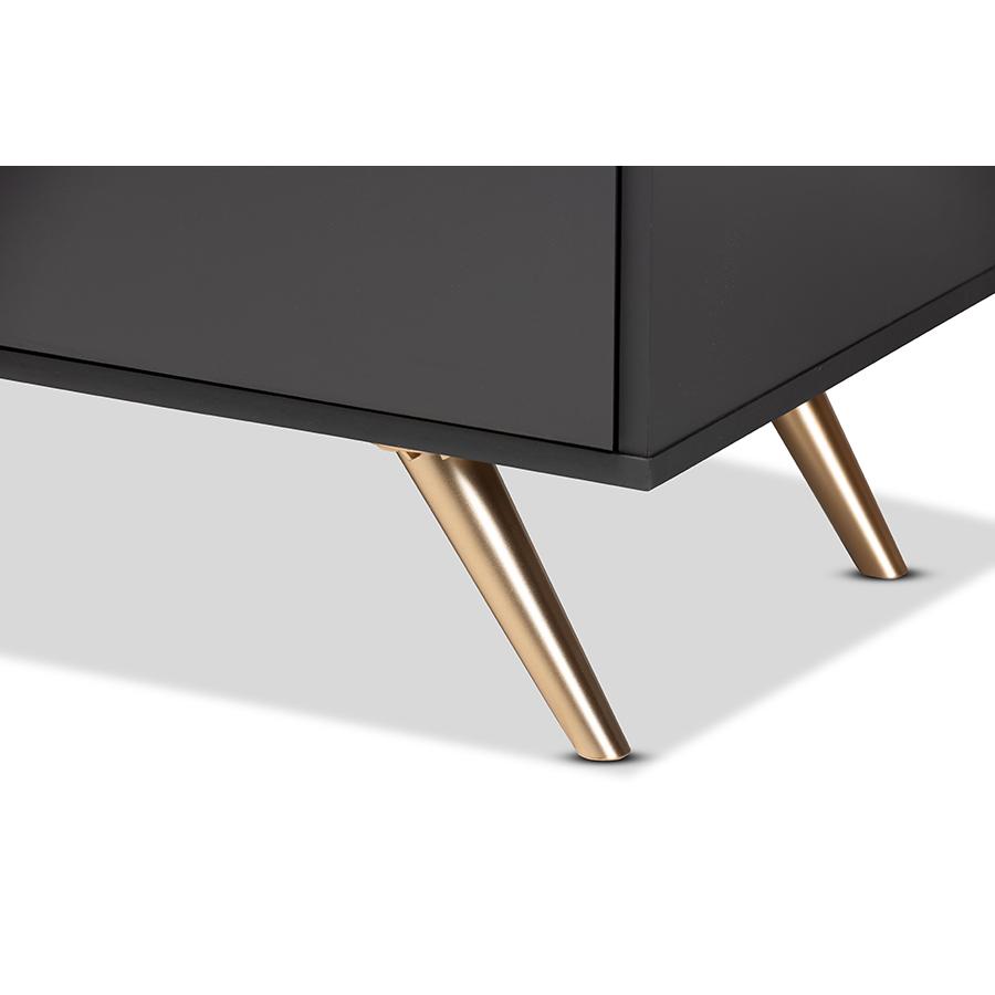 Kelson Modern and Contemporary Dark Grey and Gold Finished Wood 5-Drawer Chest. Picture 6