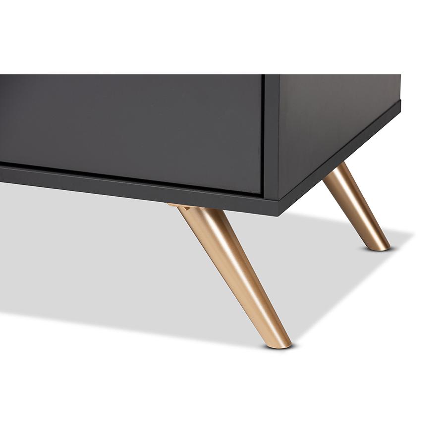 Kelson Modern and Contemporary Dark Grey and Gold Finished Wood 6-Drawer Dresser. Picture 6