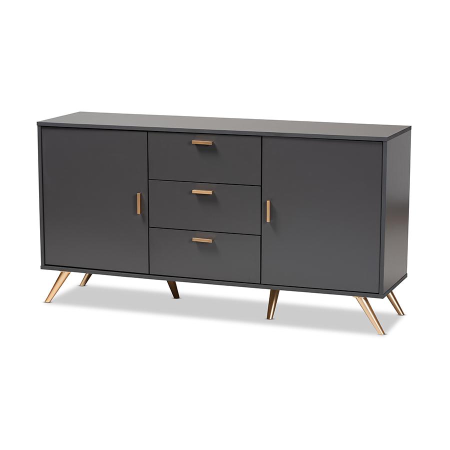 Dark Grey and Gold Finished Wood 2-Door Sideboard Buffet. Picture 1