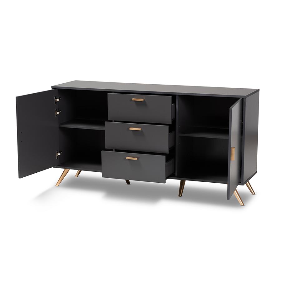 Dark Grey and Gold Finished Wood 2-Door Sideboard Buffet. Picture 2