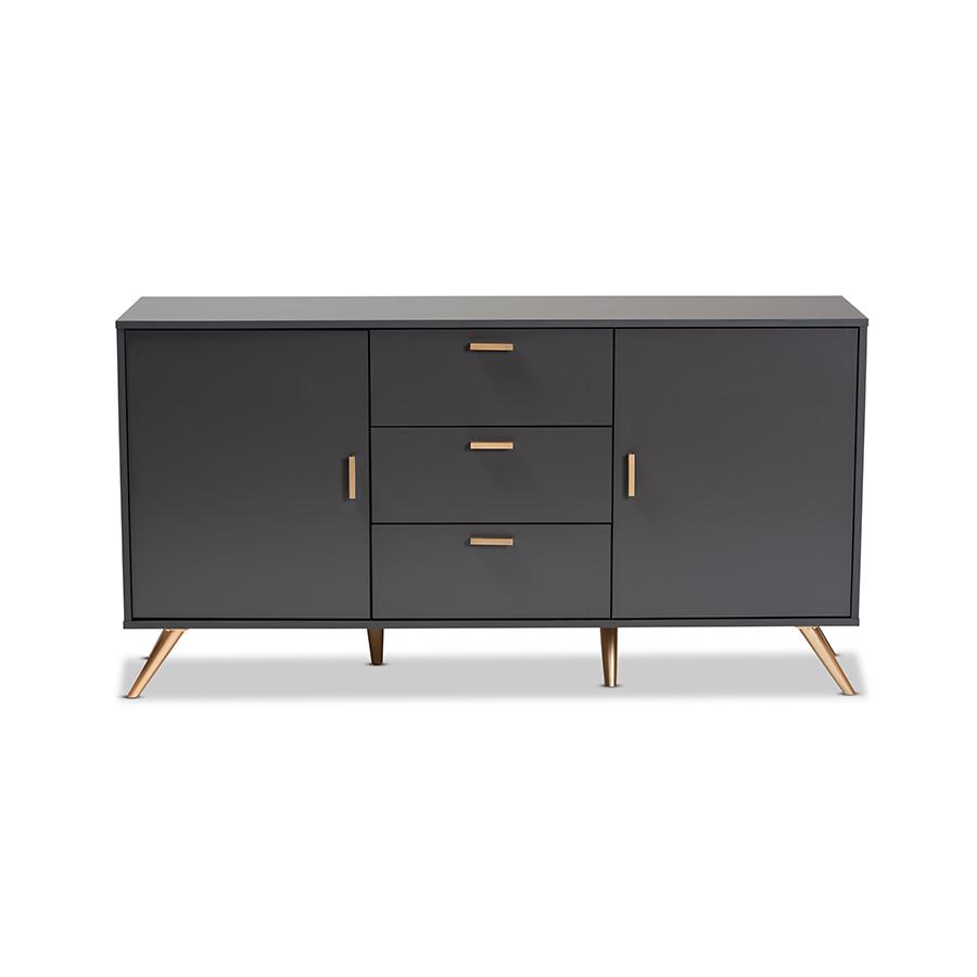 Dark Grey and Gold Finished Wood 2-Door Sideboard Buffet. Picture 3