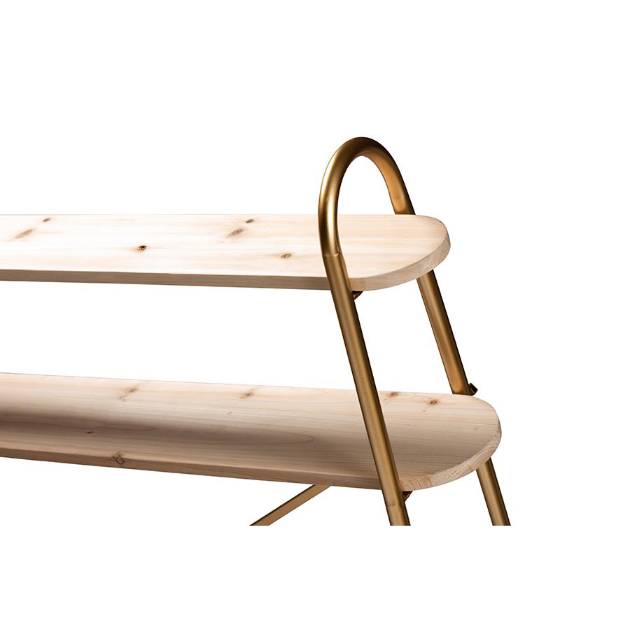 Natural Brown Finished Wood 2-Tier Over Bed Queen Size Storage Display Shelf. Picture 4